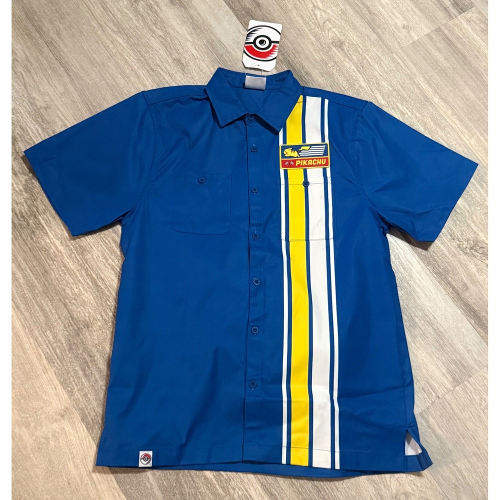 Pokemon Center Pikachu Racing Work Shirt Men's Size Medium‎ Blue